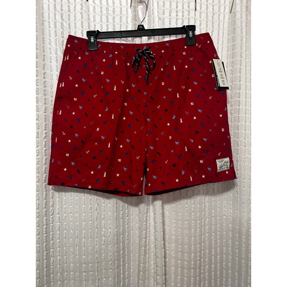 Lands End Swim Trunks Men XL Red New Nautical Lighthouse Anchor Board Shorts